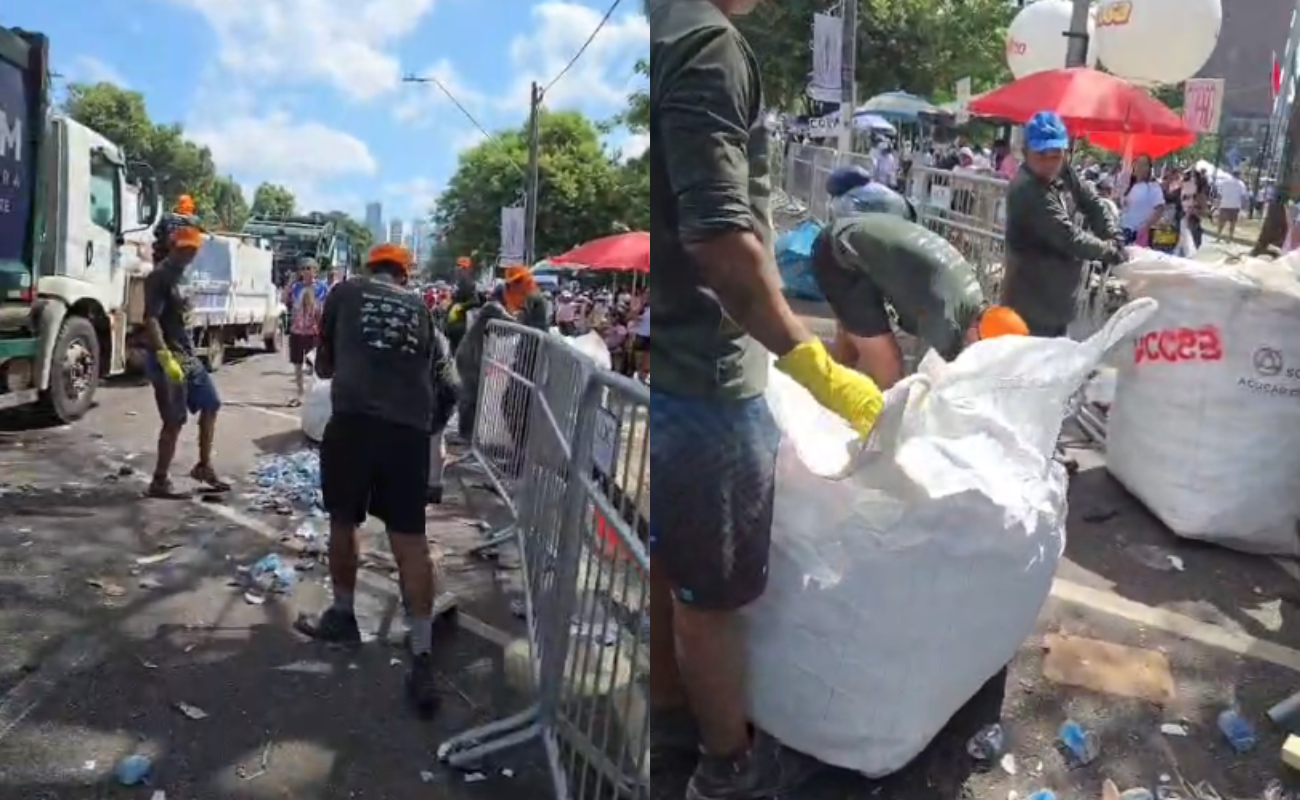 Os agentes de limpeza recolheram itens descartados ao longo da via